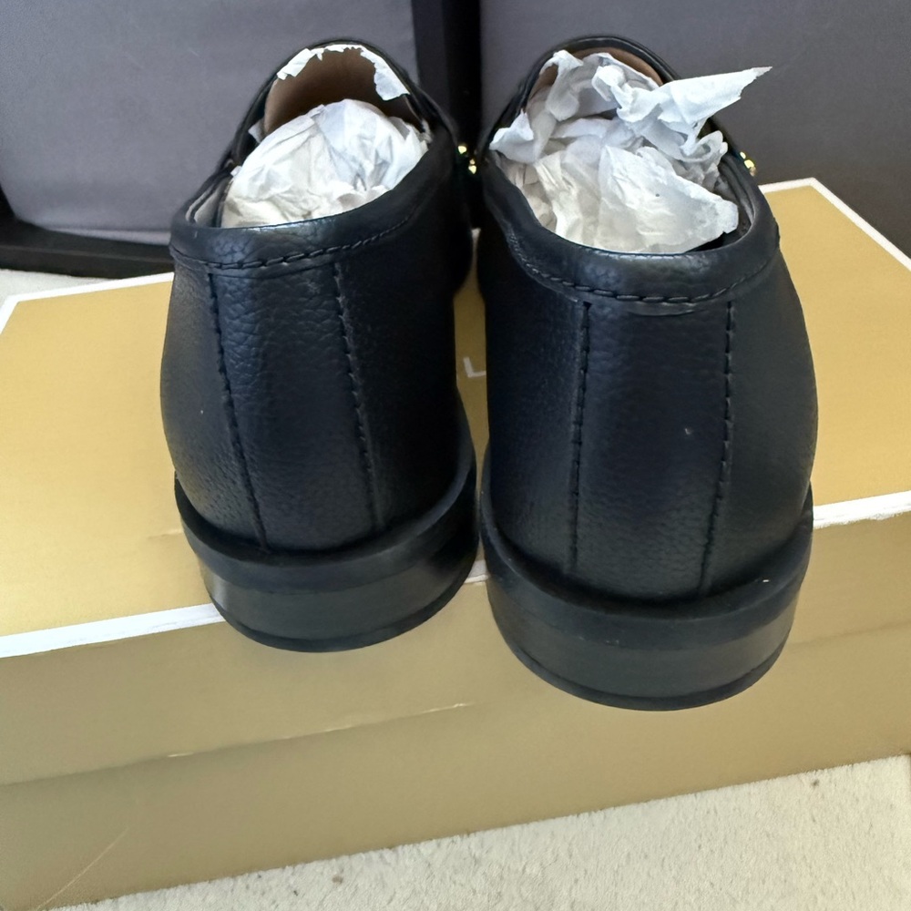 Michael Kors Black Leather Penny Loafers with Gold Hardware (NEW with box) - Picture 3 of 7